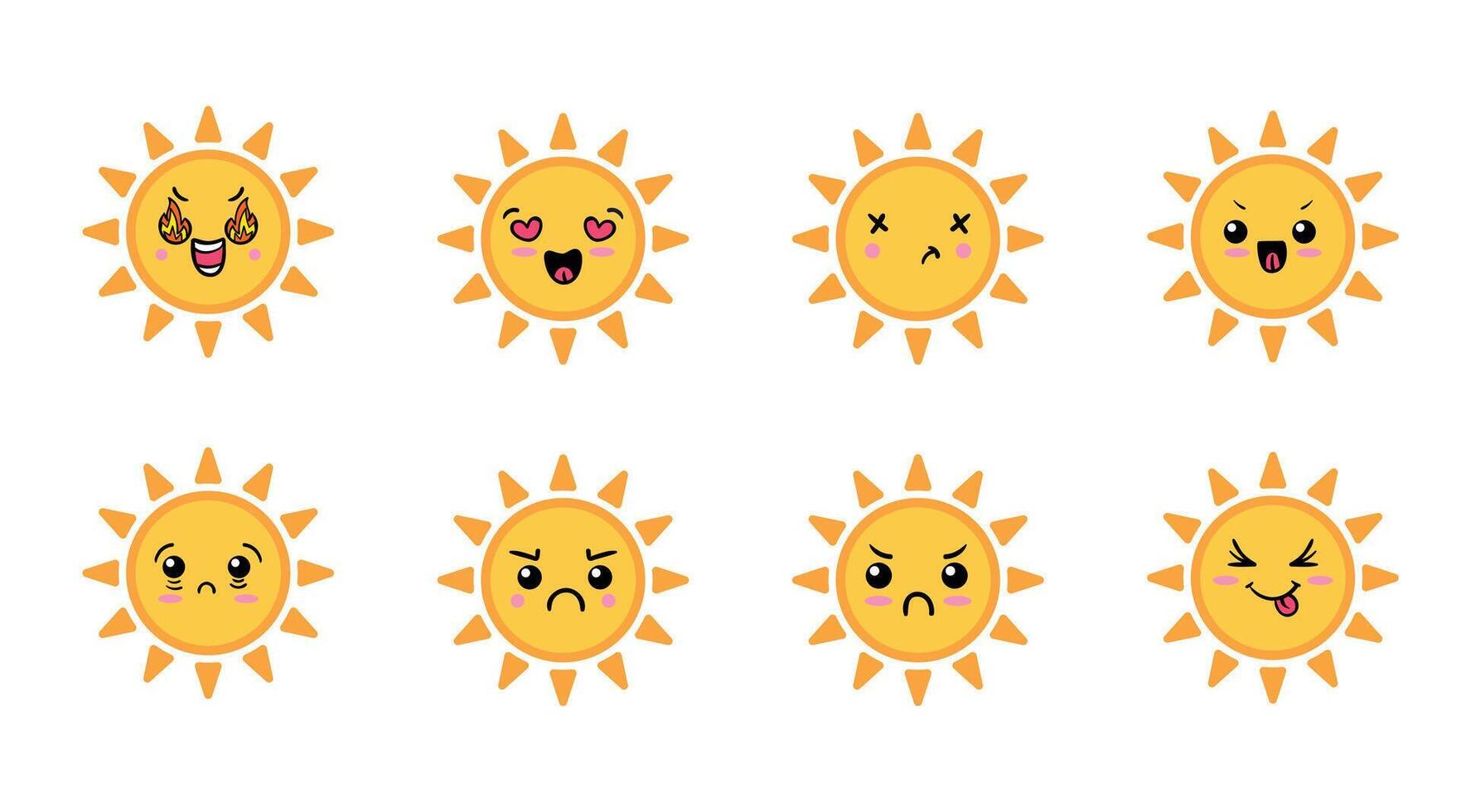 Sun expression faces set. vector