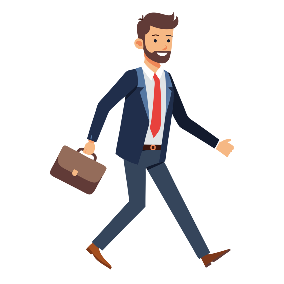 Confident businessman walking while holding a briefcase in an urban setting professional illustration dynamic viewpoint png