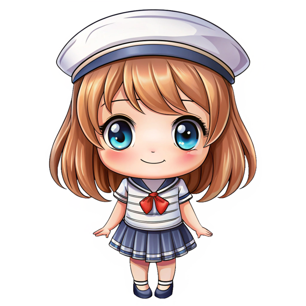 Cute sailor hat girl fantasy world digital art whimsical environment front view adorable character design png