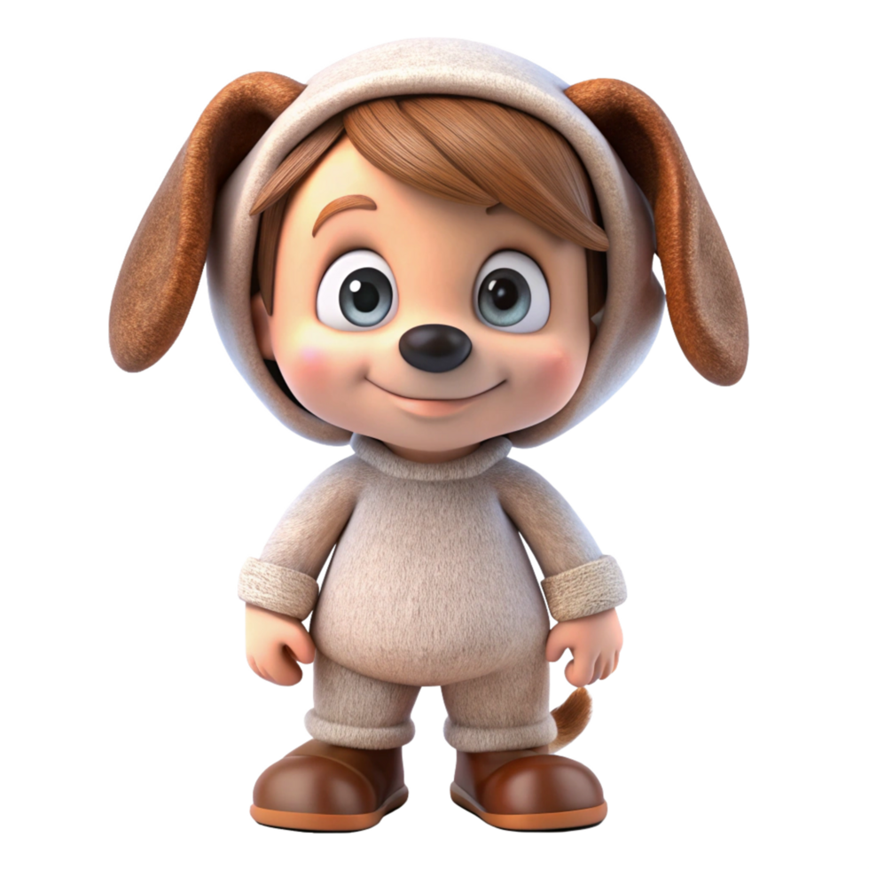 Cute cartoon puppy costume character playful setting animation art cheerful environment whimsical viewpoint fun concept png