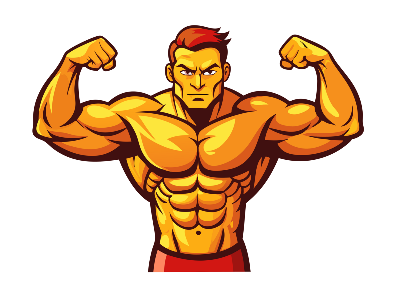 Bodybuilder flexing muscles with determination in gym digital art fitness environment front view strength concept png