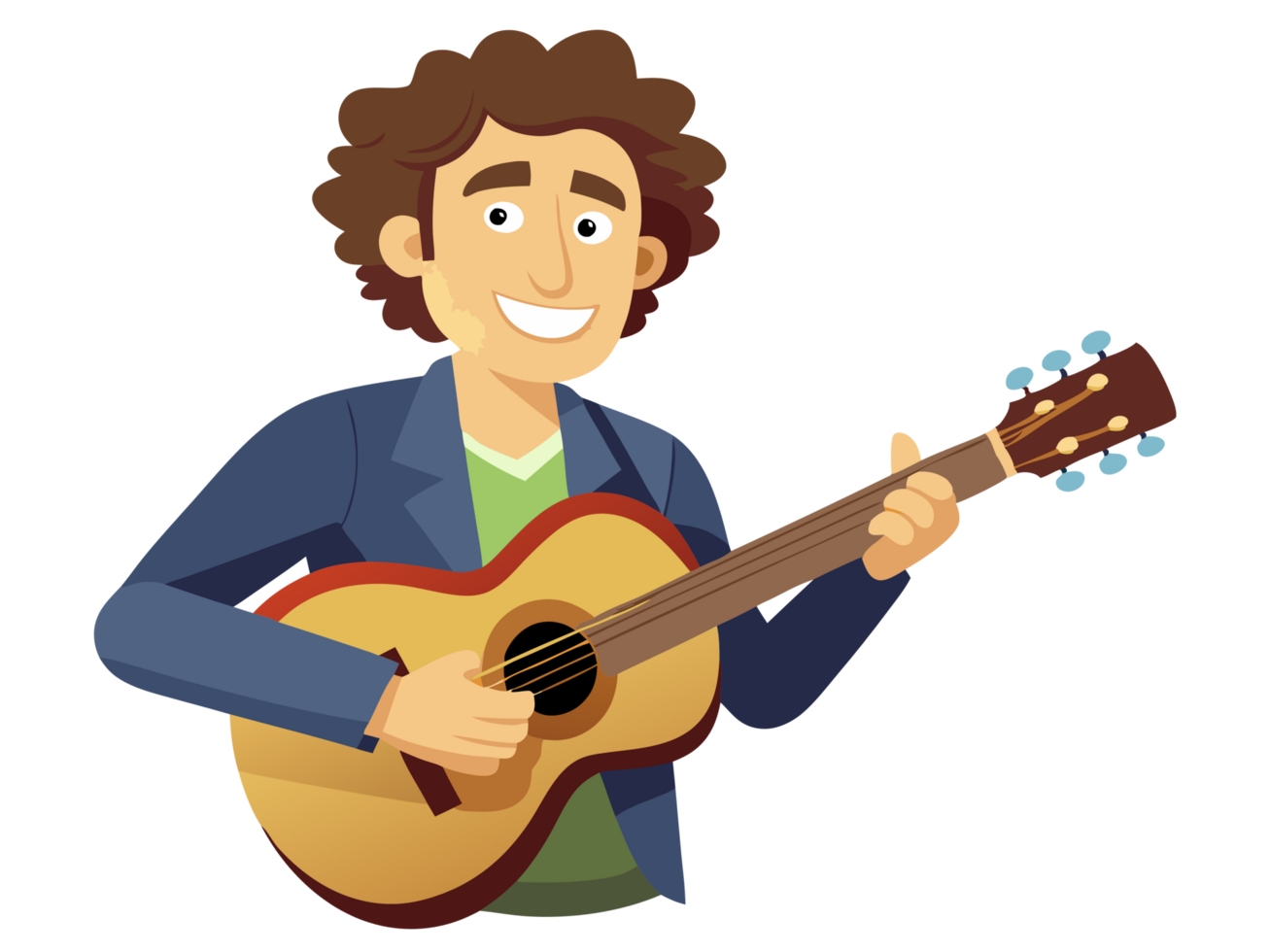 Musician playing acoustic guitar and singing home studio digital art cozy environment front view creative expression png