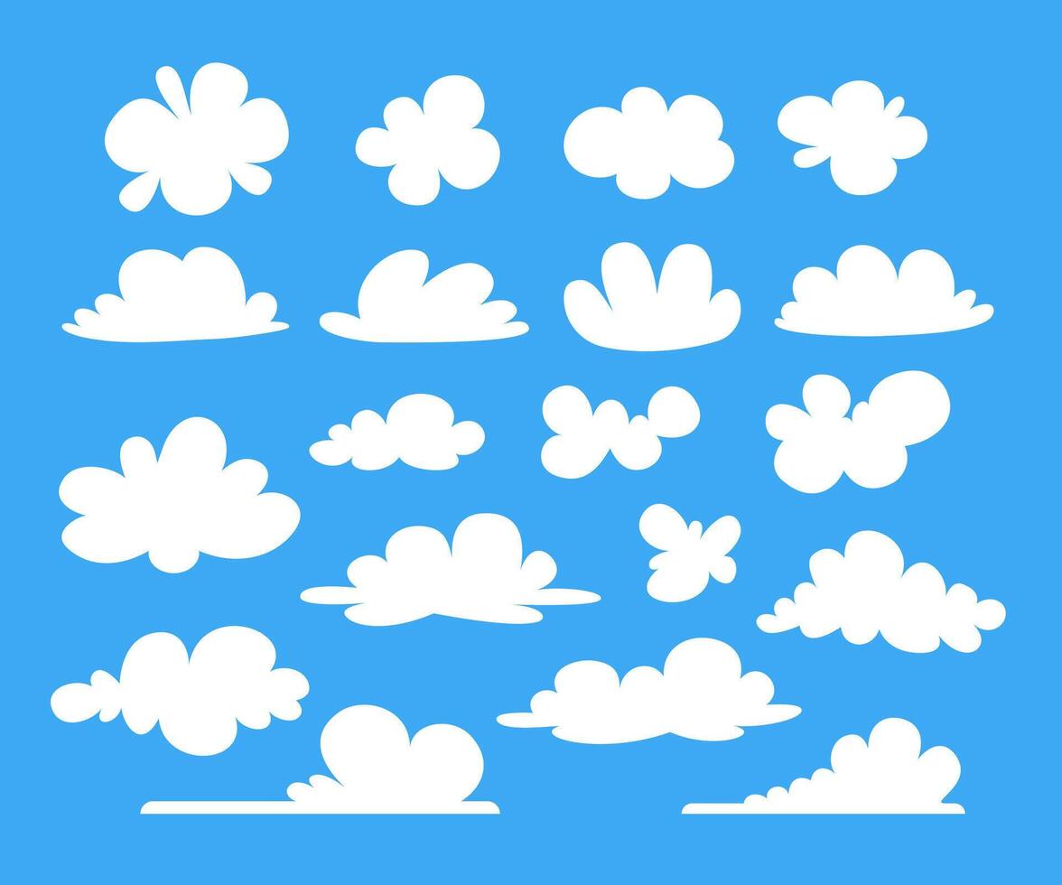 Clouds silhouettes cartoon blue background set. Simple flat style. vector