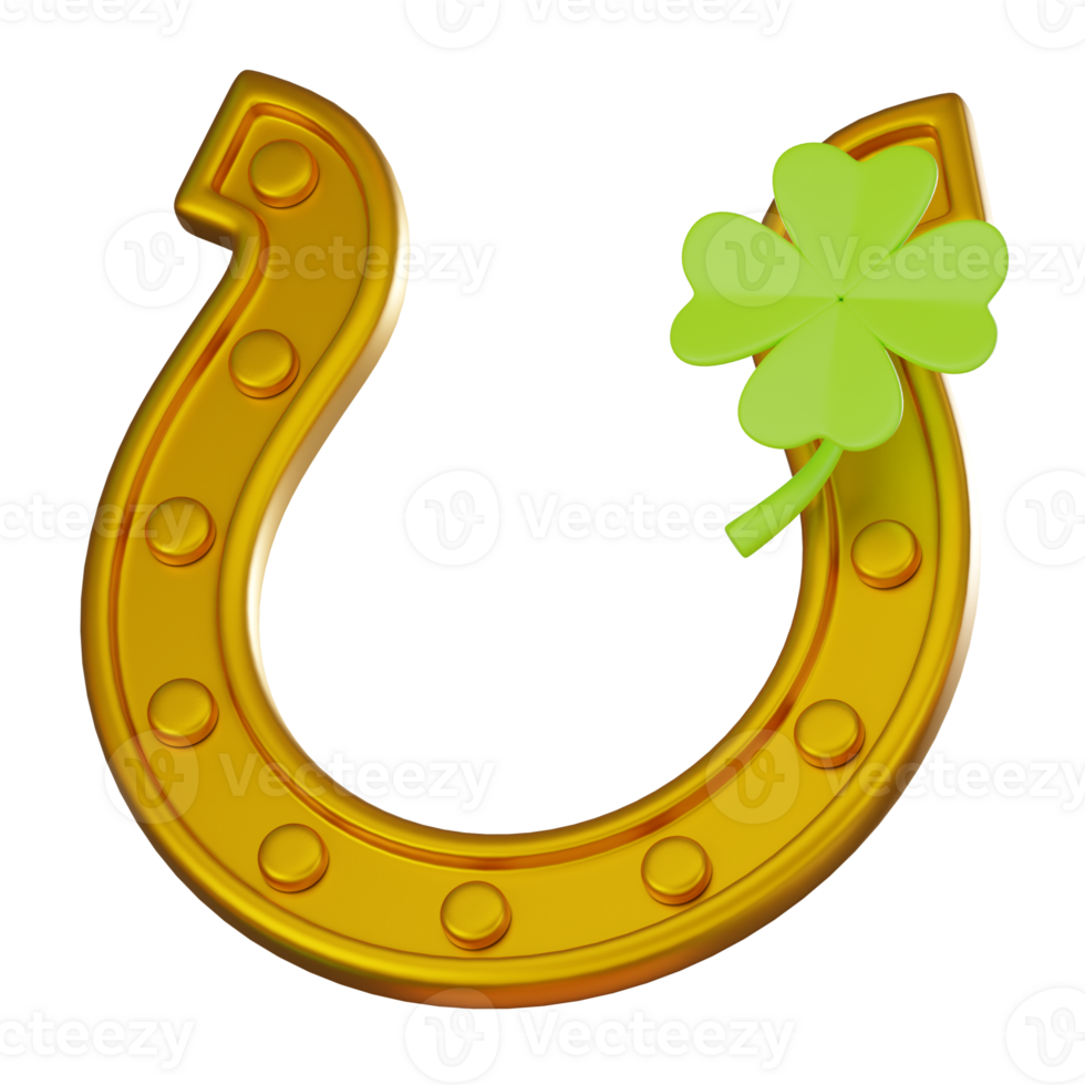 3D render, Lucky Horseshoe and Clover for Festive Use, Icon Illustration png