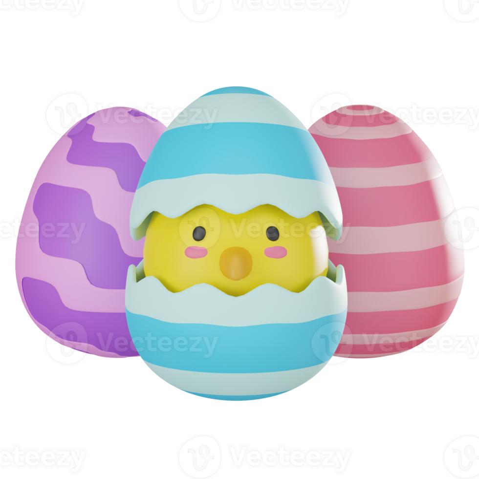 3D render, Group Easter Egg with Chicken In and Celebrations, Icon Illustration png