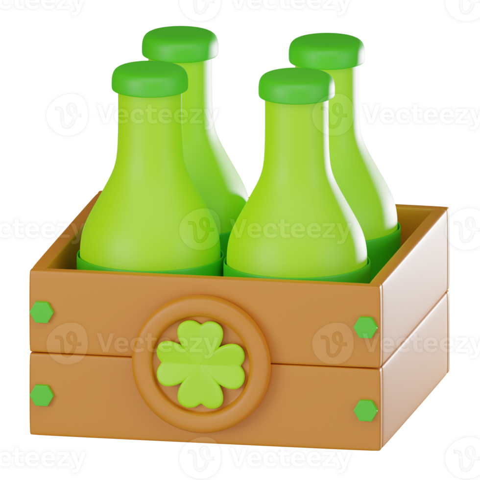 3D Render, Beer Crate for St Patricks Day, Icon Illustration png