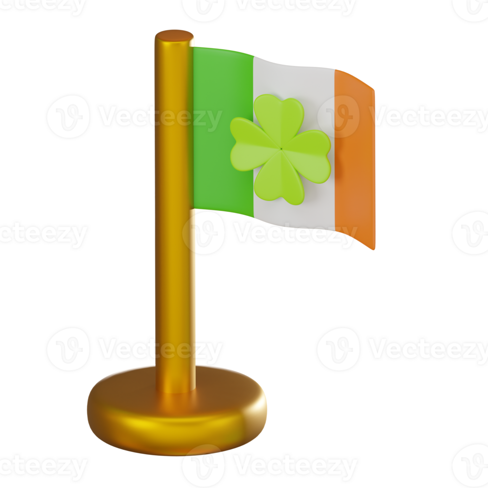 3D render, Flagpole for St Patricks Day, Icon Illustration png