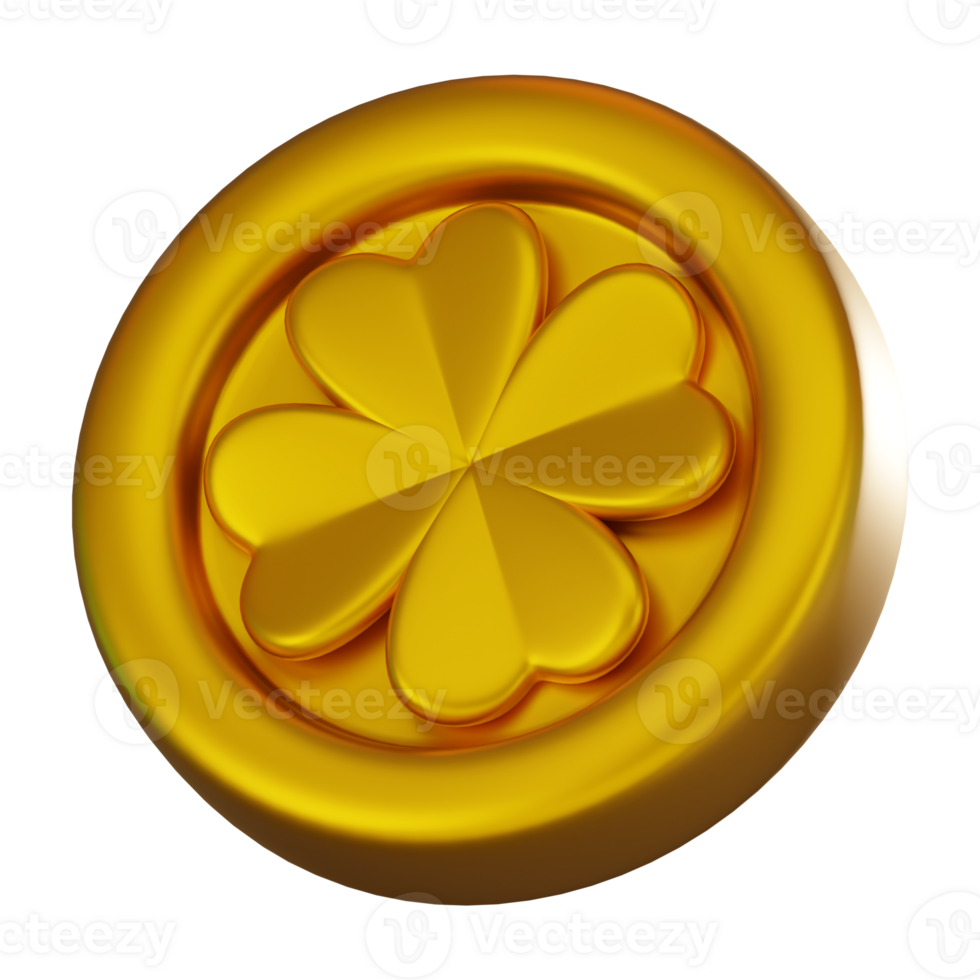 3D render, Festive Saint Patrick gold coin with a shiny metallic, Icon Illustration png