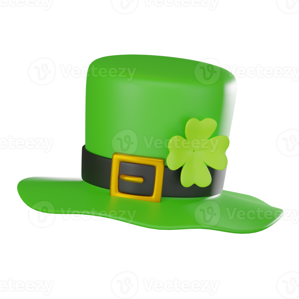 3D render, Saint Patrick's Day Hat with Classic Green Irish Symbol, Icon Illustration png