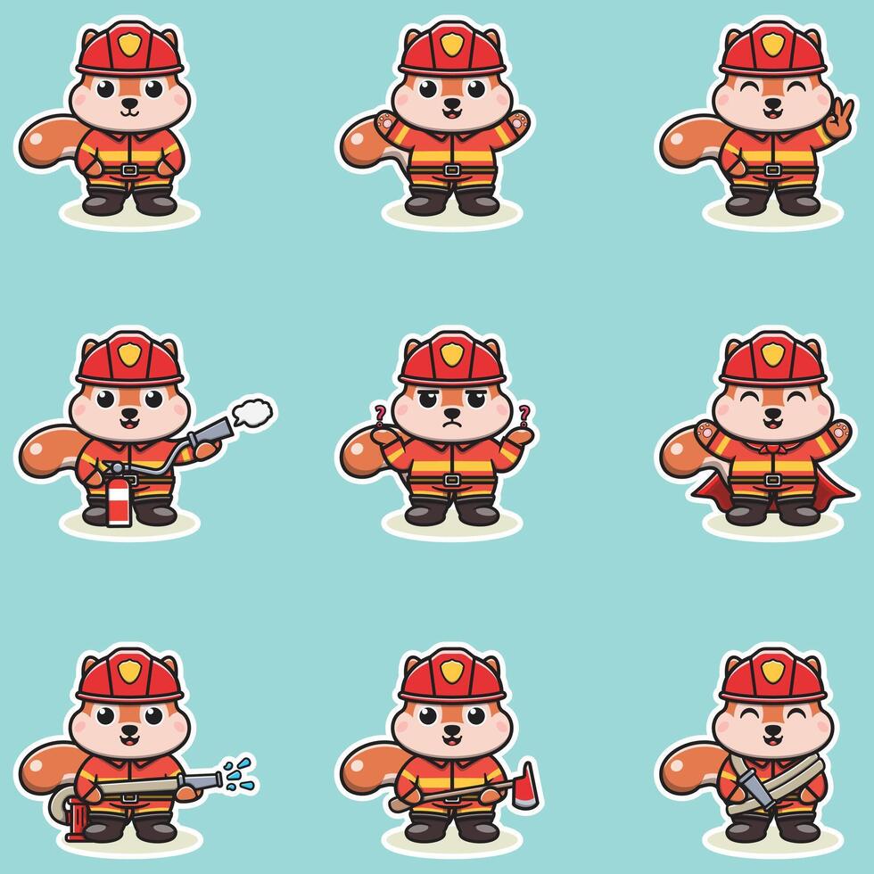 Illustration of Squirrel cartoon with Firefighter costume. Set of cute Squirrel characters. vector