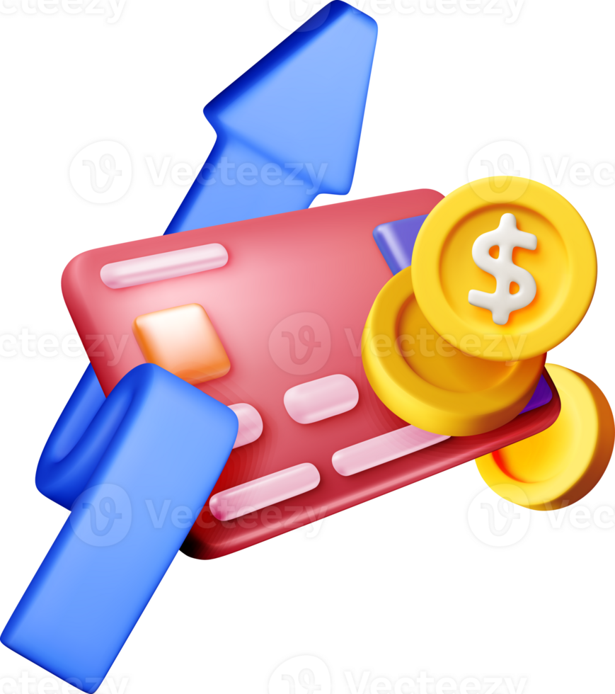 3D bank card with arrow and golden coins png