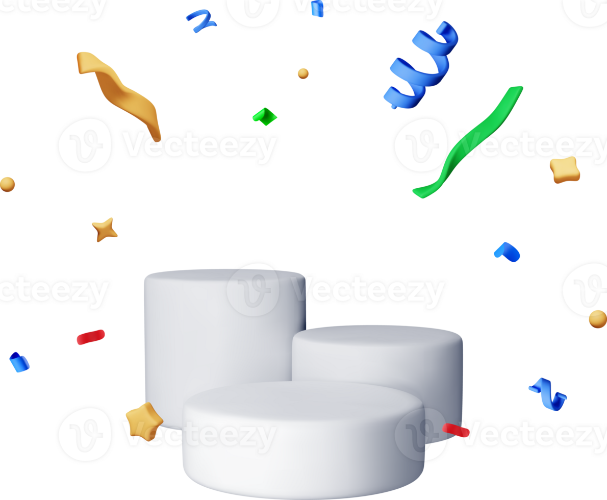3D white podium with confetti symbol png