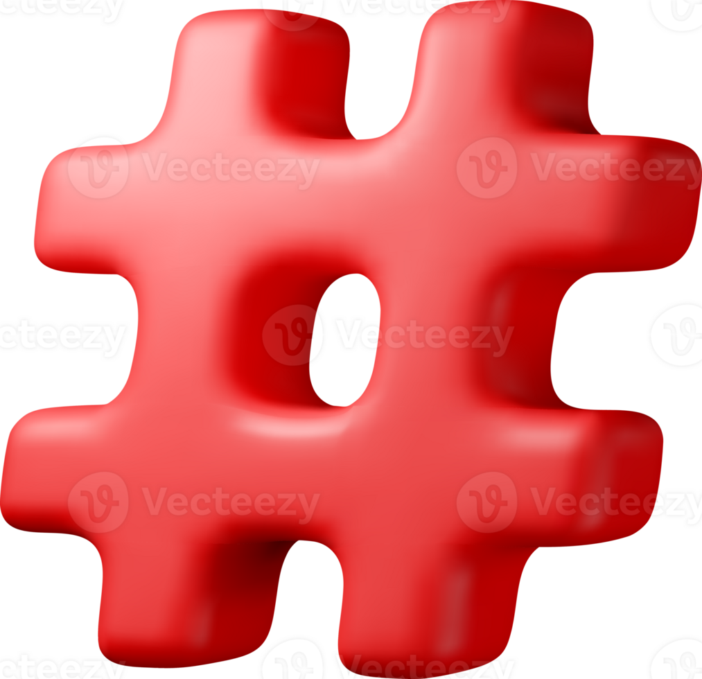 3d red realistic hashtag icon. png