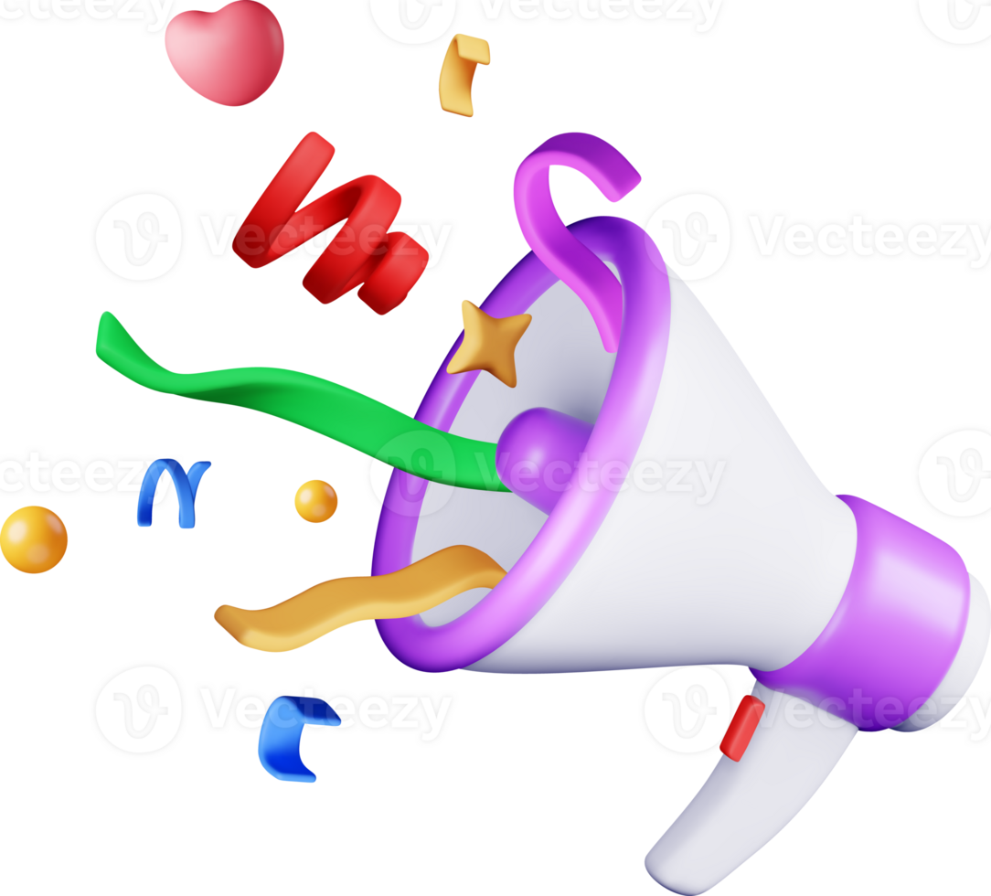 3D Megaphone with colorful confetti png