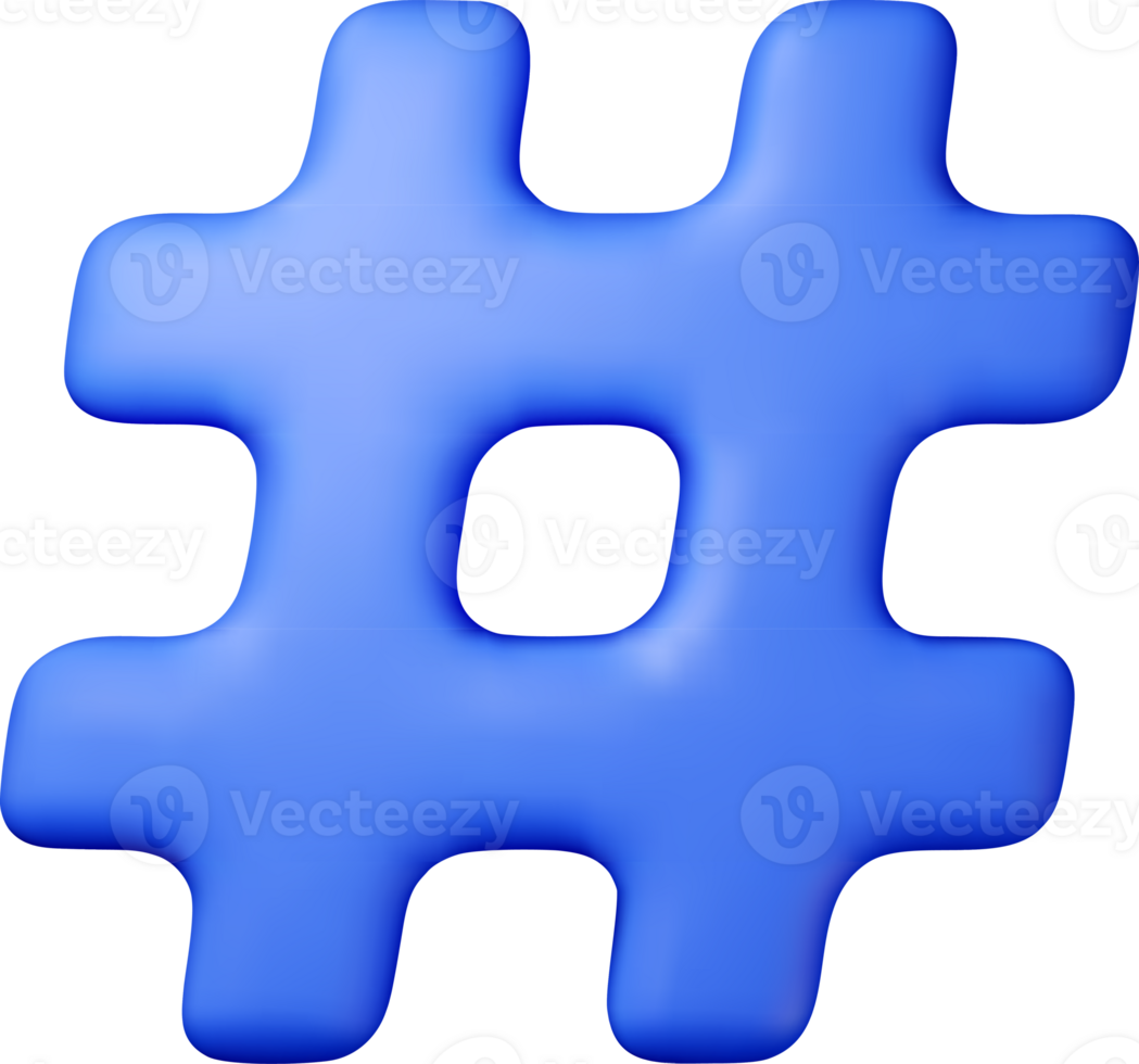 3d blue realistic hashtag symbol png