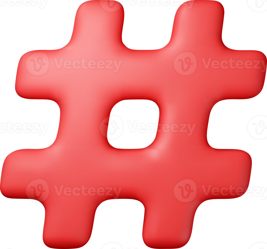 3d red realistic hashtag symbol png