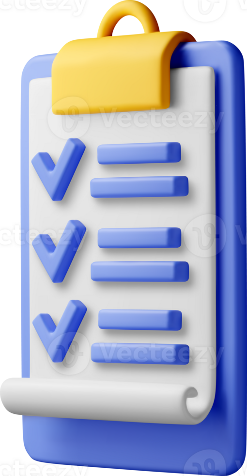 3D paper clipboard holder with checklist icon png