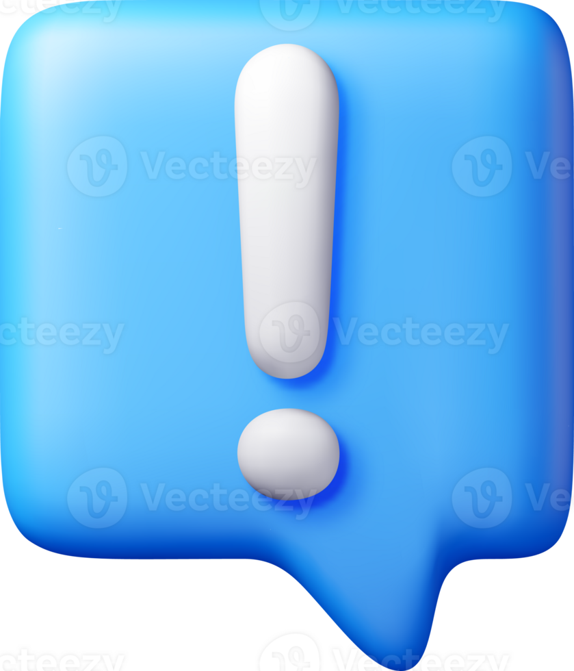 3D exclamation mark in white square chat bubble. png