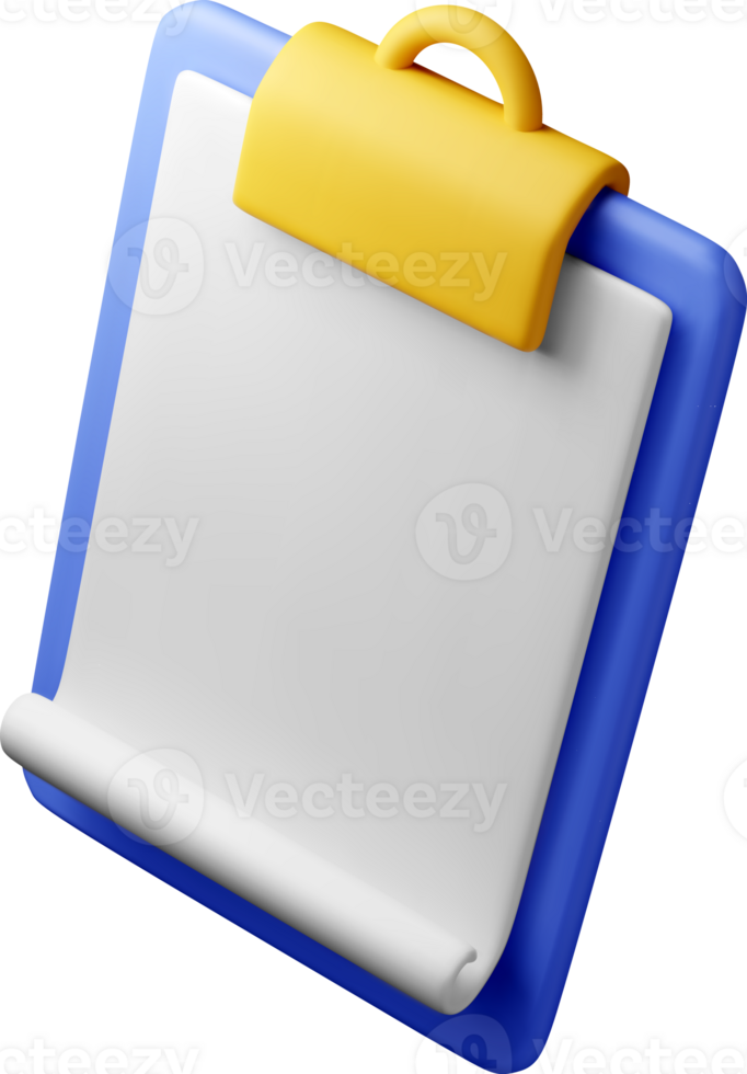 3d clipboard icon with empty paper sheet. png