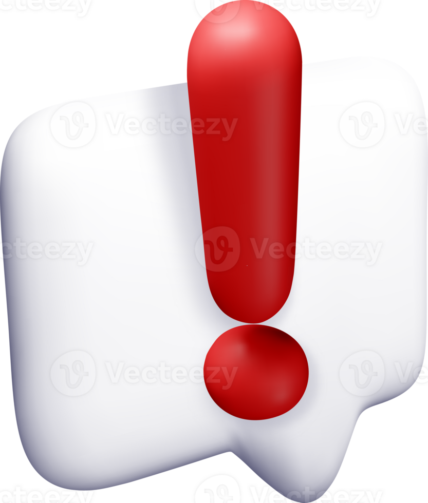 3D red exclamation mark in square chat bubble png