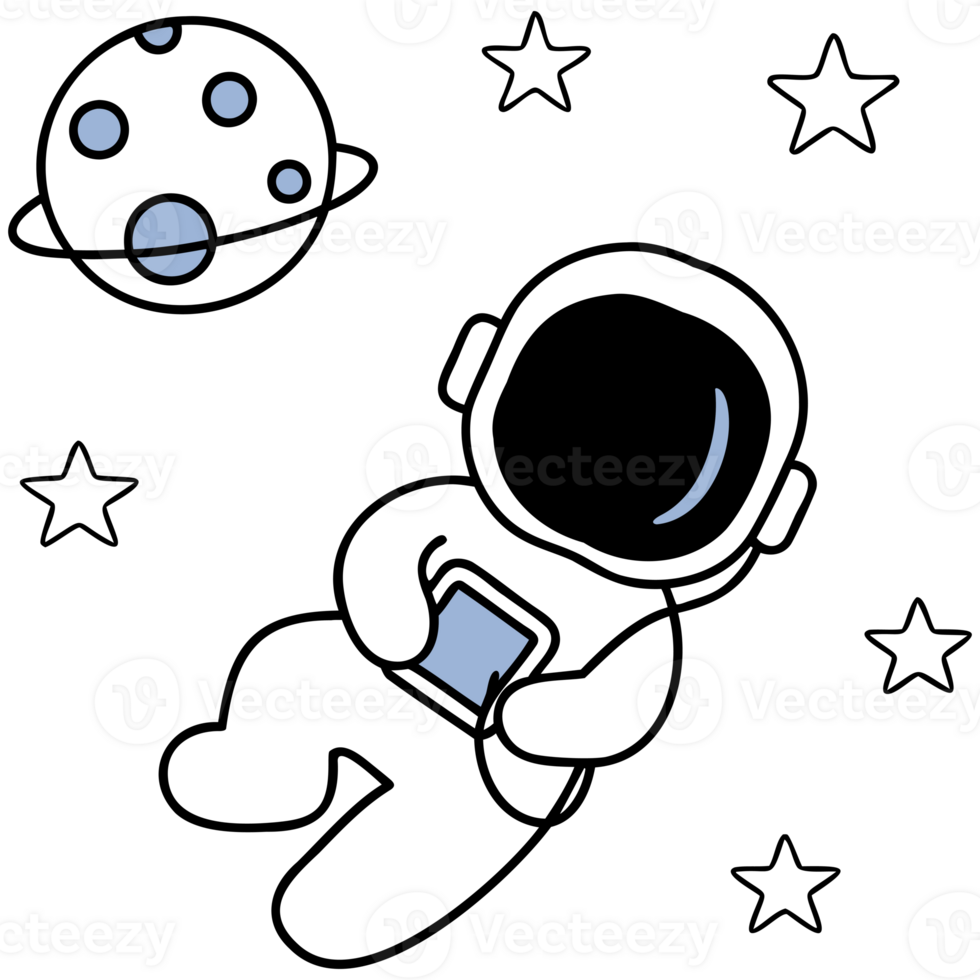 Astronaut floating in space with stars and a planet nearby. png