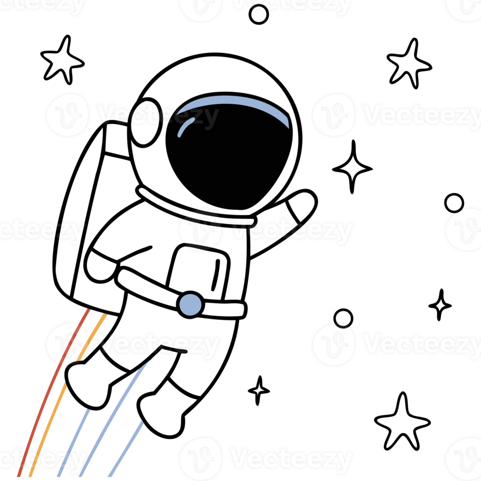 Cute astronaut floating in space with stars and colorful trails. png
