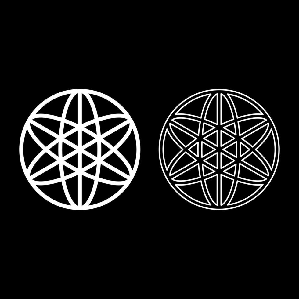 Equilibrium sacred geometry symbol set icon white color solid fill outline contour line vector
