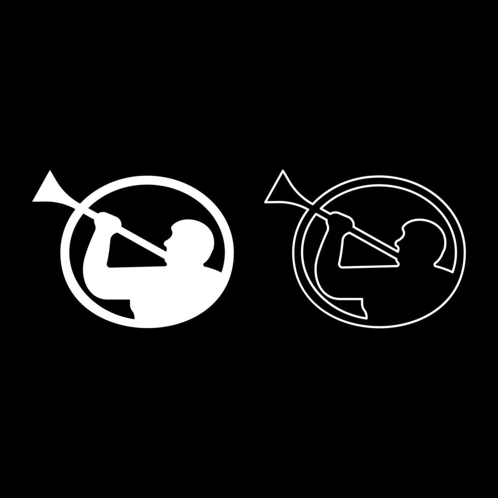 Mormon symbol Church of Jesus Christ of Saints of Last Days Angel of Mormonism sign Moroni religion Morony man blowing trumpet silhouette set icon white color solid fill outline contour line thin vector
