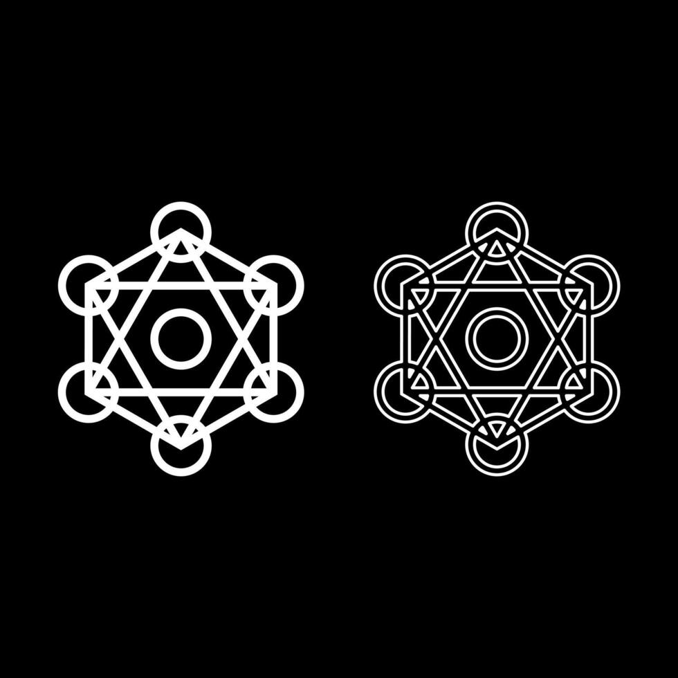 Metatron cube Sacred geometry set icon white solid fill outline contour line thin style vector