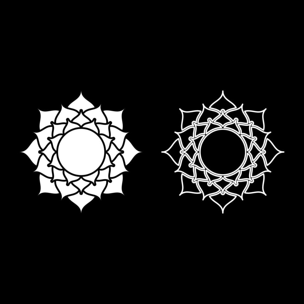 Lotus flower blossom Hinduism Hindu iconography water lily set icon white color solid fill outline contour line thin style vector