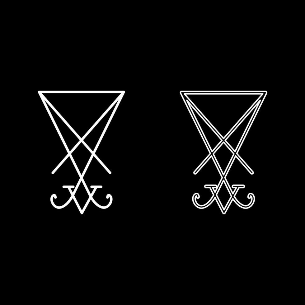 Lucifer's sign seal Satan Lucifer symbol set icon white color solid fill outline contour line thin style vector