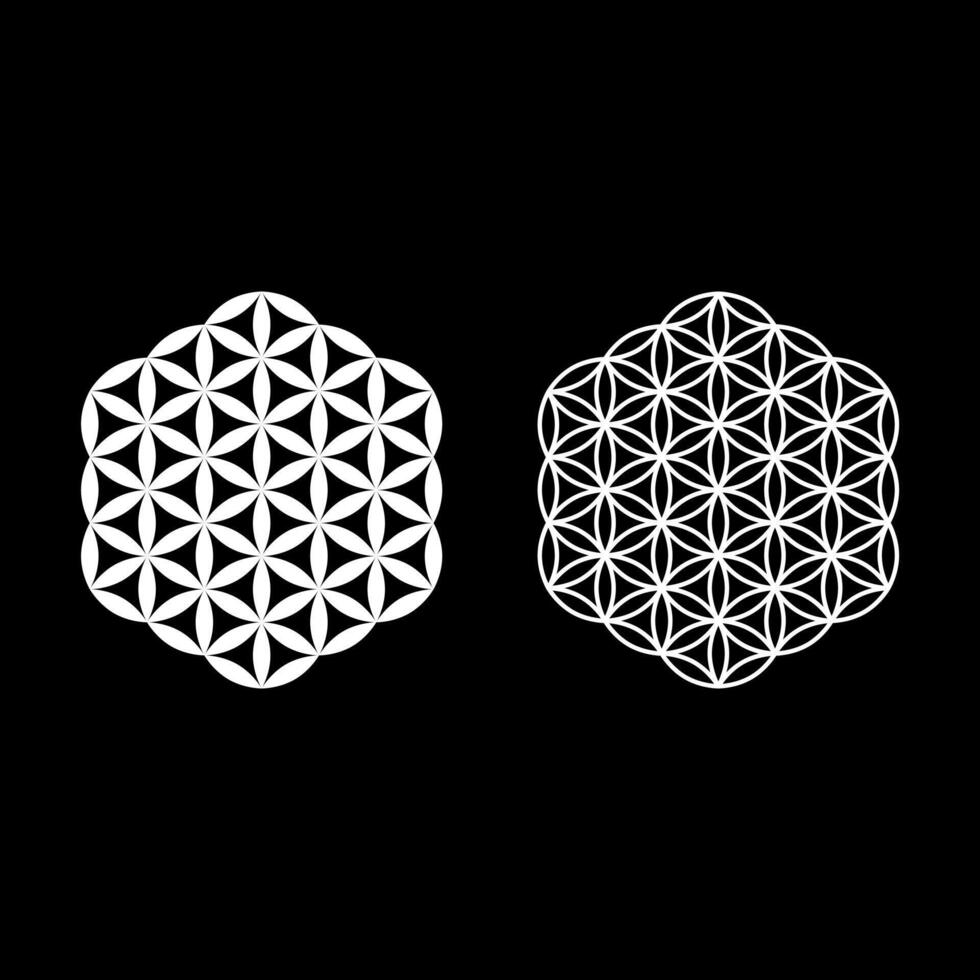 Flower of life Sacred geometry set icon white color solid fill outline contour line thin vector