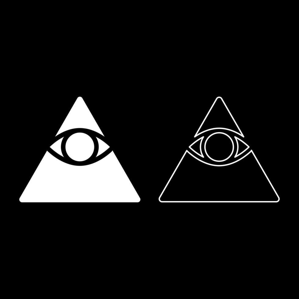 Kao Give all seeing eye in pyramid inside triangle Illuminati symbol Masonic set icon white color solid fill outline contour line thin vector