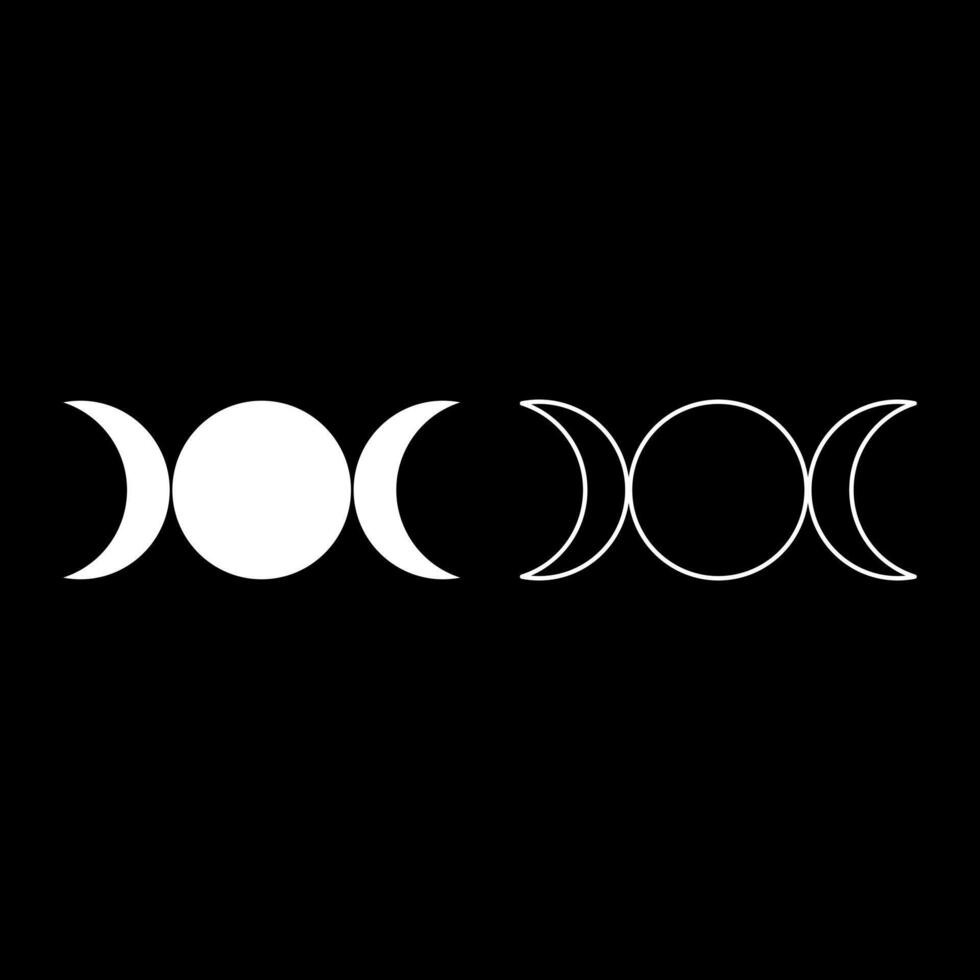 Simbol triple goddess religious sign moon phases wiccan set icon white color solid fill outline contour line thin style vector