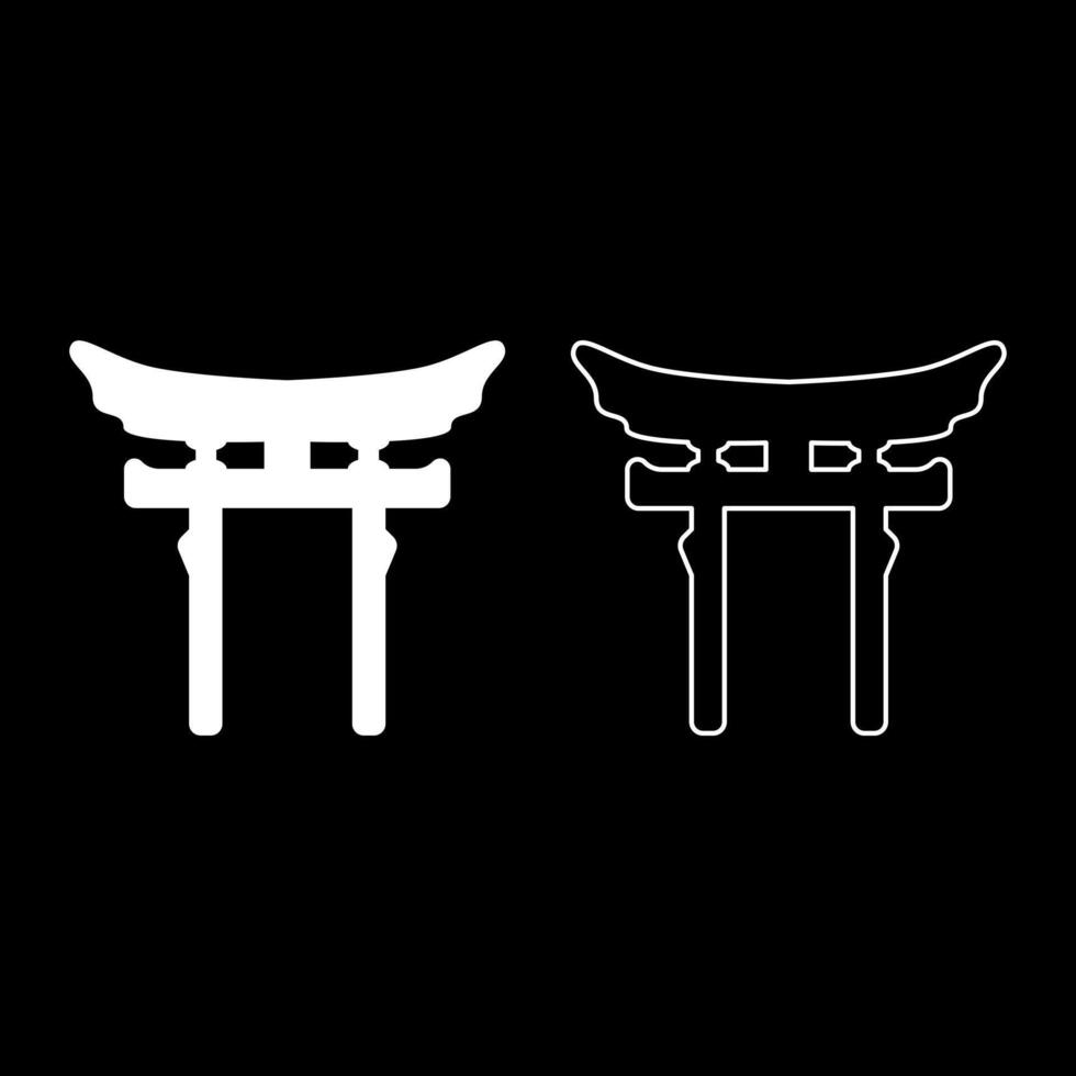 Torri gate symbol Shinto Japanese Arch Asian Toria travel concept set icon white color solid fill outline contour line thin style vector