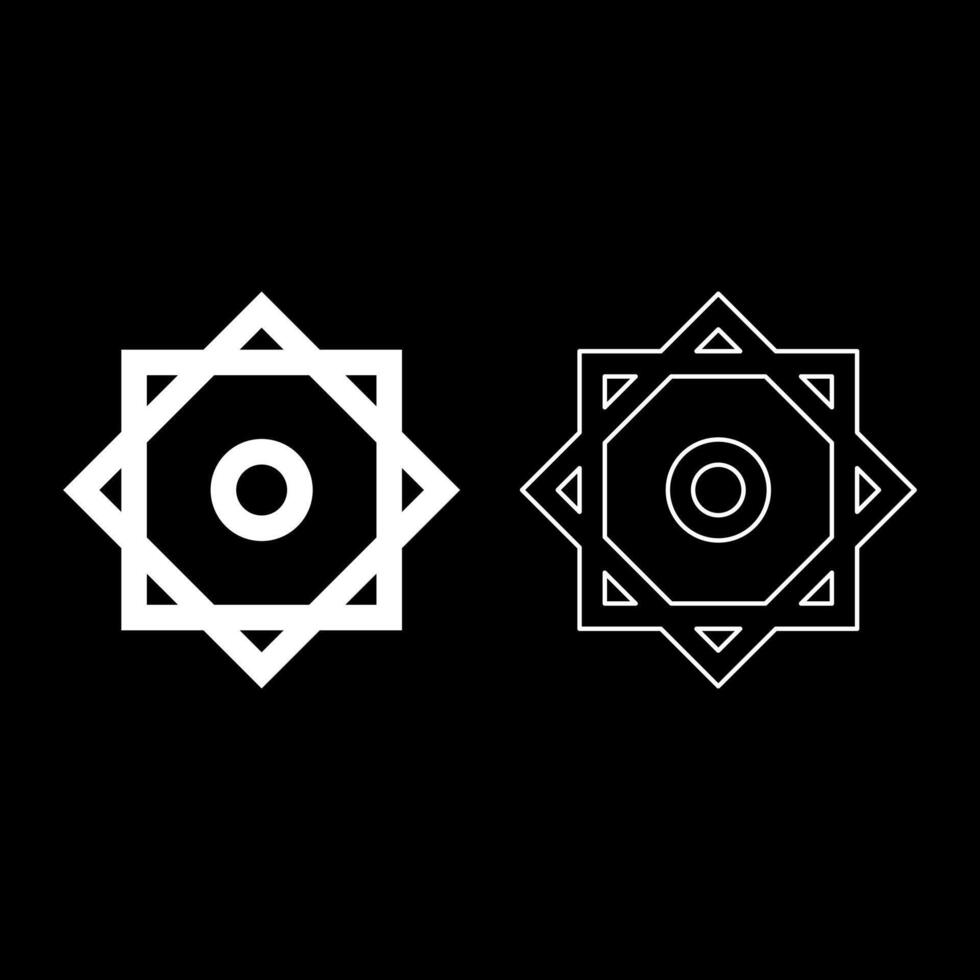 Symbol Rub el Hizb Islam Ramadan equilibrium of static dynamic Sacred geometry set icon white color solid fill outline contour line vector