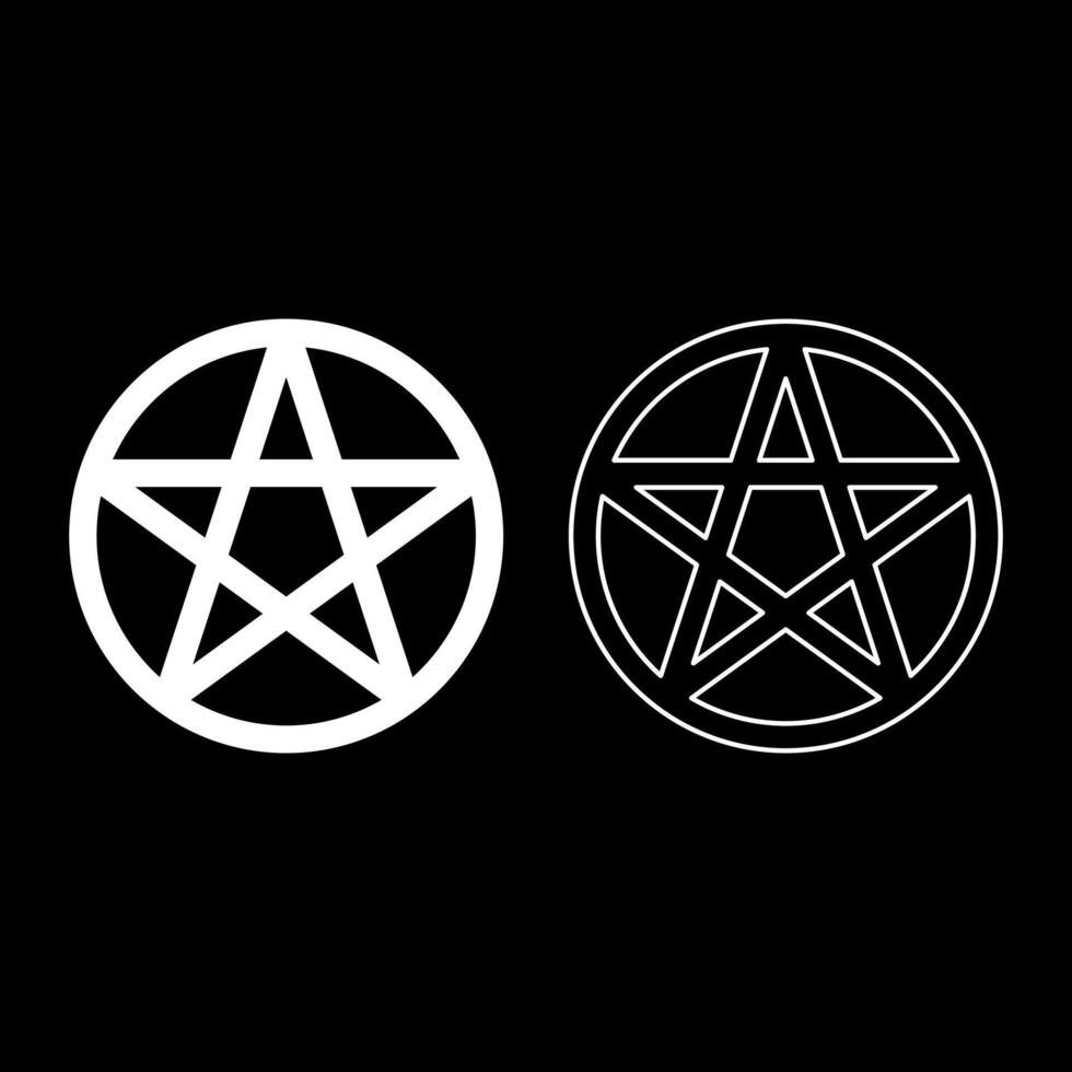 Pentakl Neopagan Wicca Pentacle Neo paganism sign five pointed star in circle inside round Pentagram magic symbol set icon white color solid fill outline contour line thin style vector