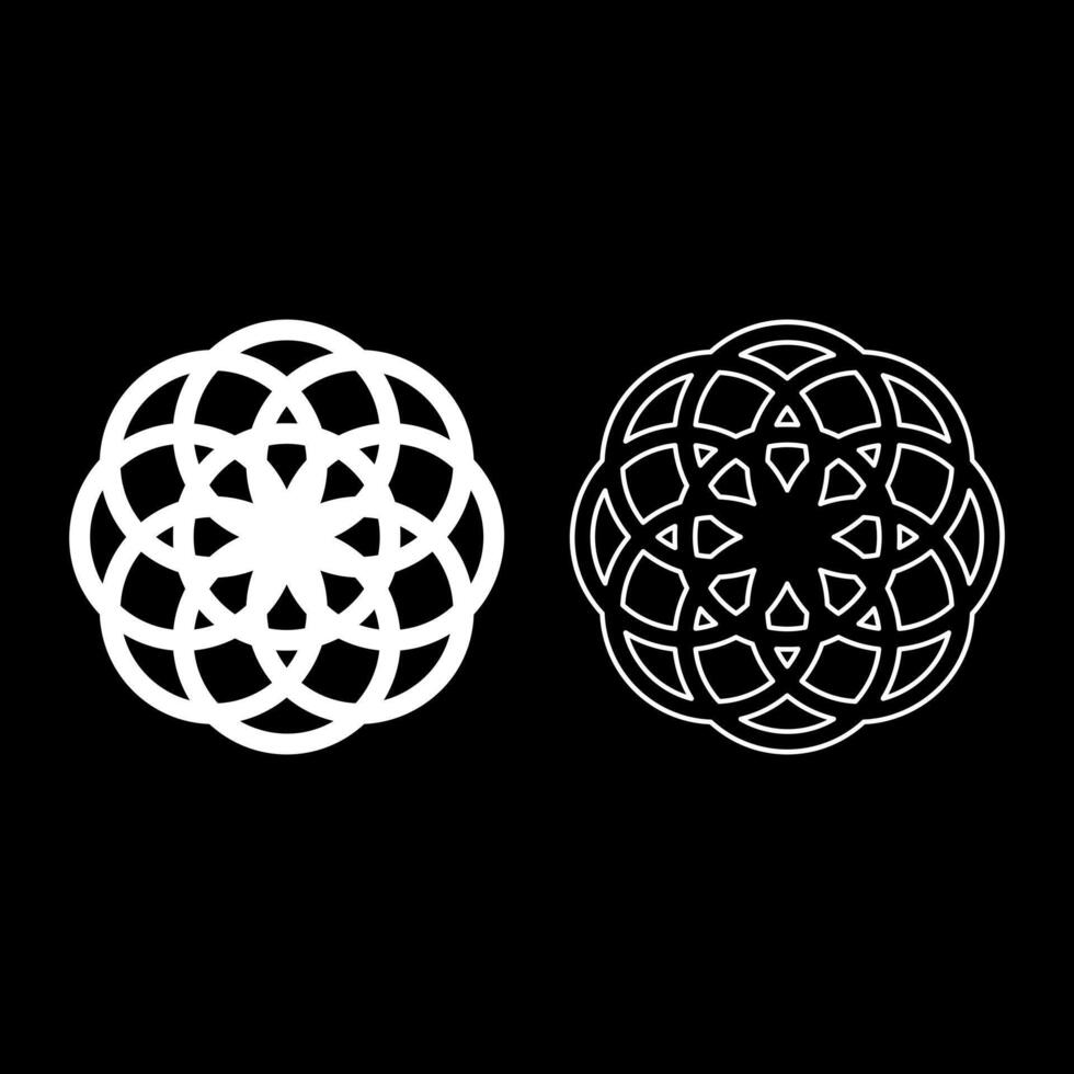 Flower of life Sacred geometry set icon white color fill outline contour line thin vector
