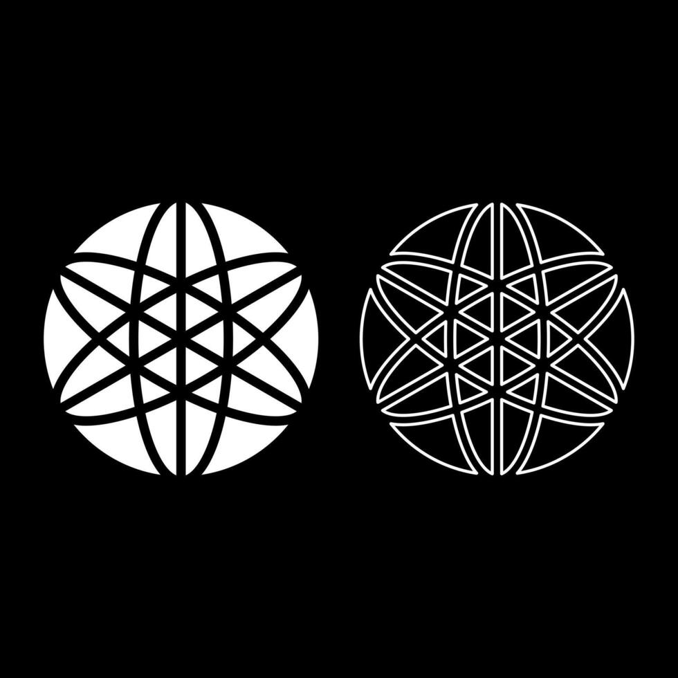 Equilibrium sacred geometry symbol set icon white color solid fill outline contour line thin vector