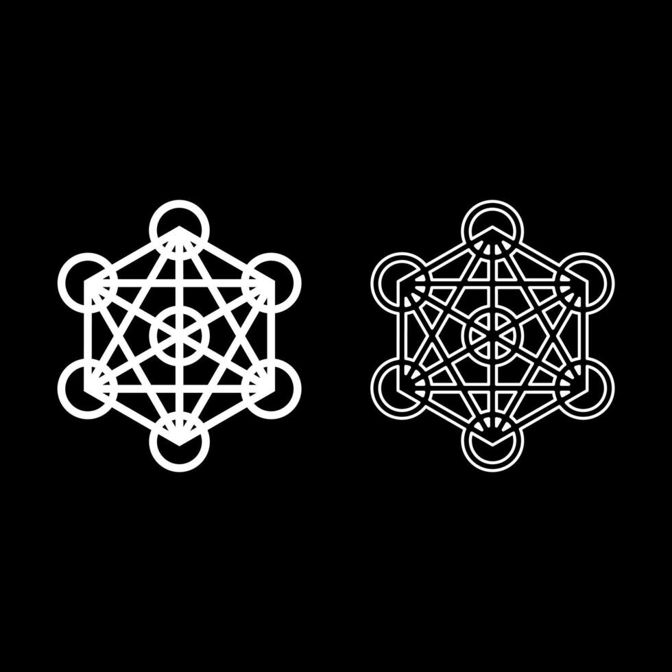 Metatron cube Sacred geometry set icon white color solid fill outline contour line thin vector