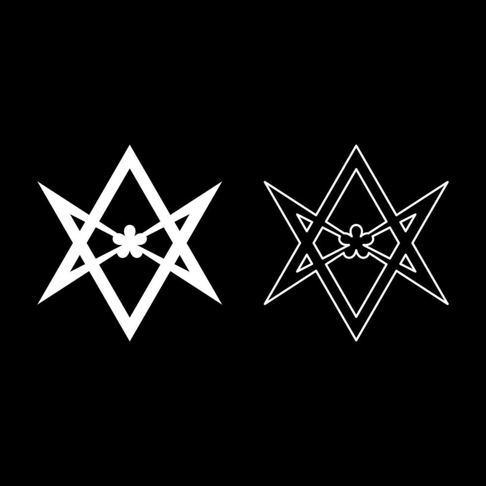 Thelema Unicursal Hexagonal symbol Unprocessing hexagram Telemma sacred geometry set icon white color solid fill outline contour line thin style vector