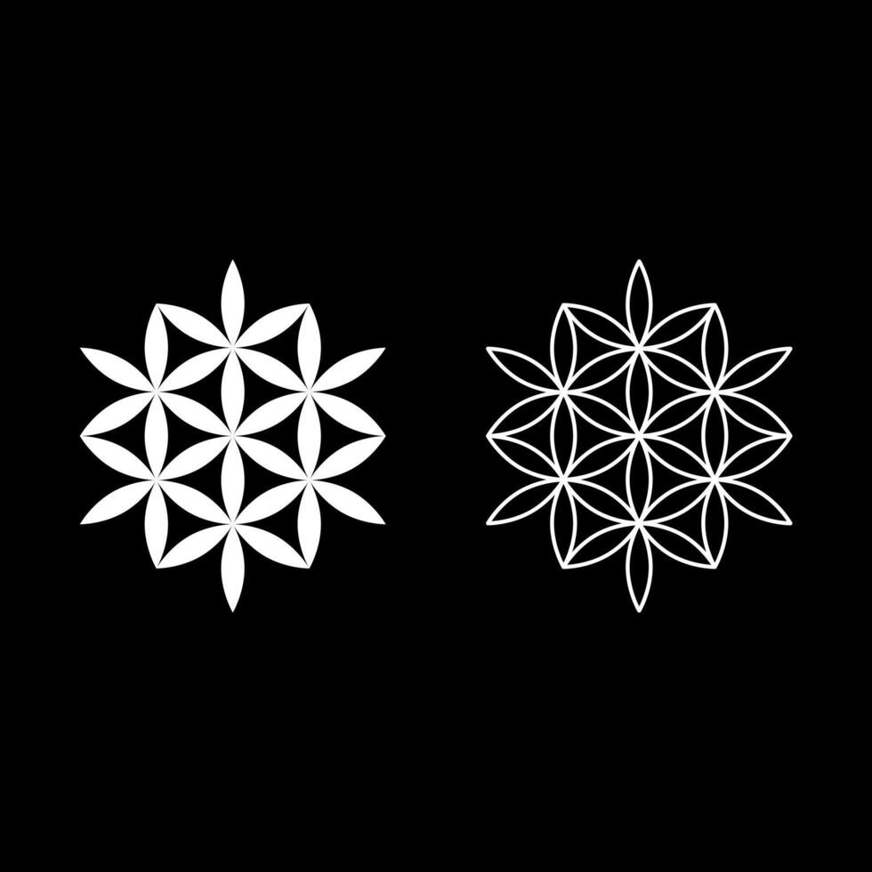 Flower of life Sacred geometry set icon white color solid fill contour line vector