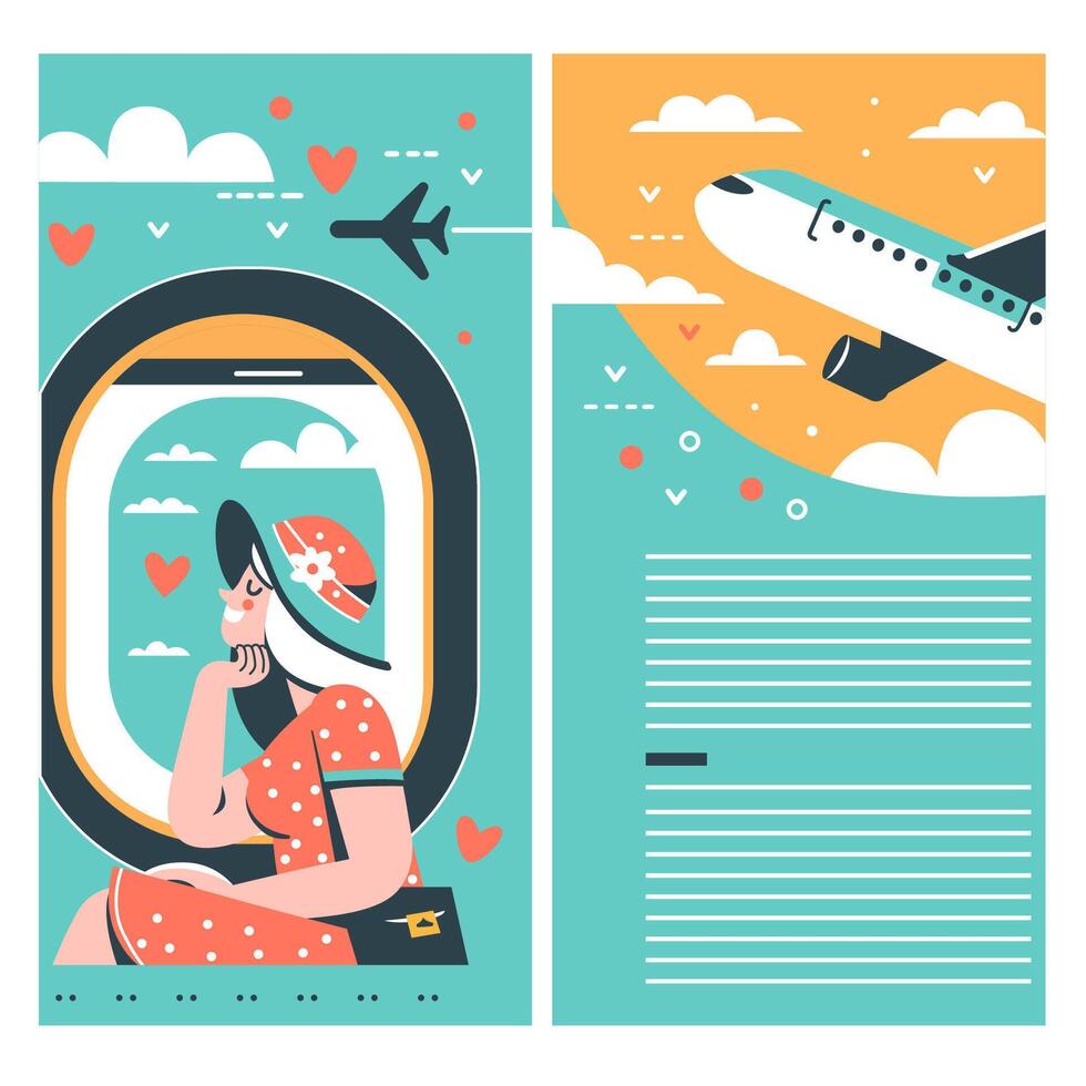 illustration for posters, covers, flyers on the theme of travel, airplane flight. vector