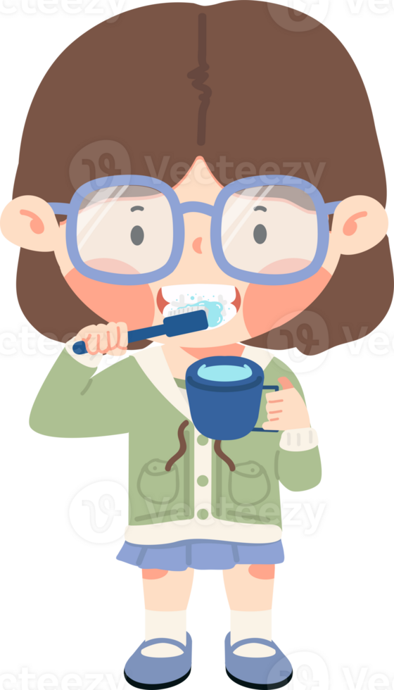 child holding a cup of water while brushing their teeth cartoon png
