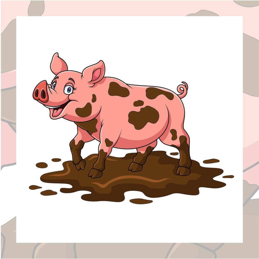 Cartoon funny pig in the mud vector