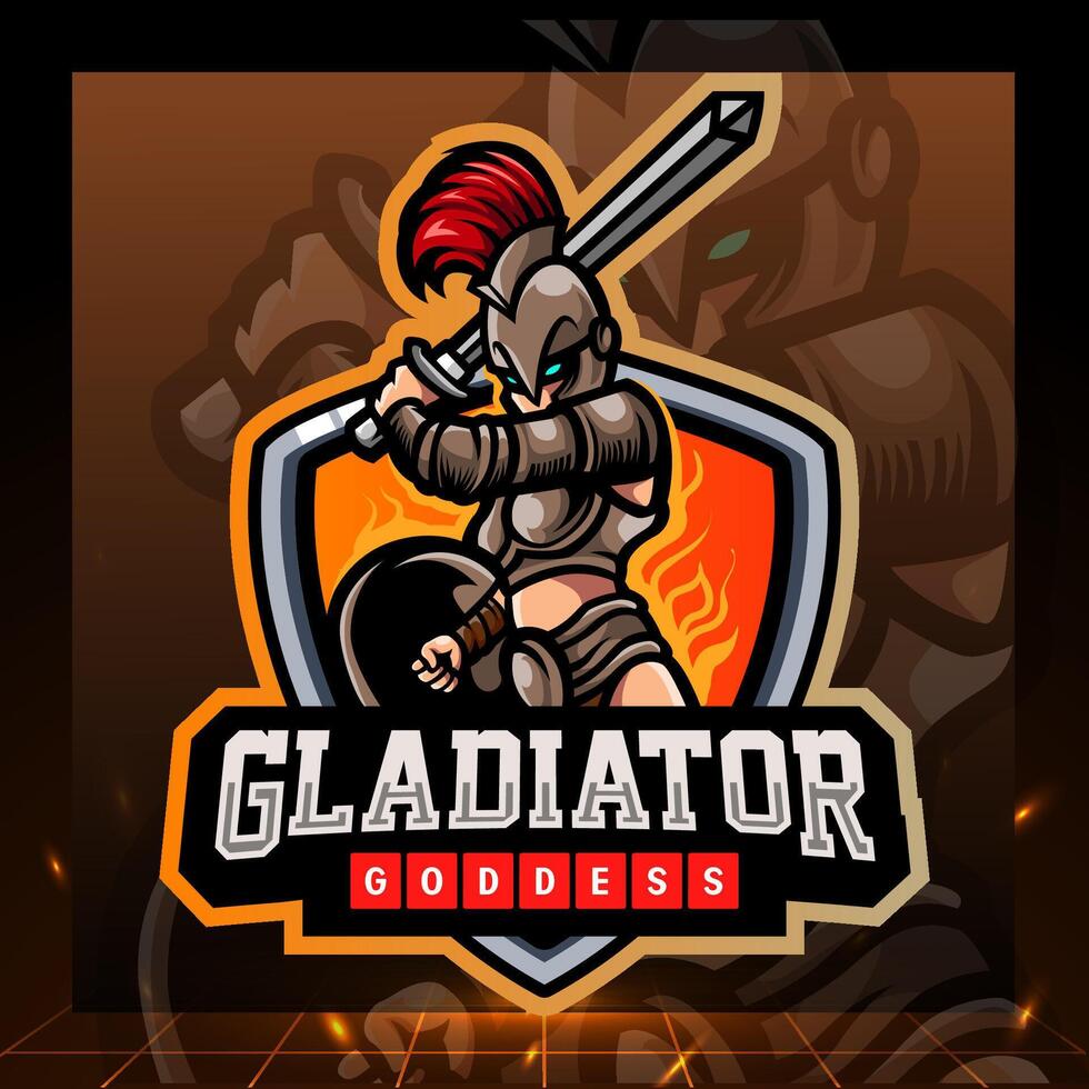Gladiator goddess mascot. esport logo design vector