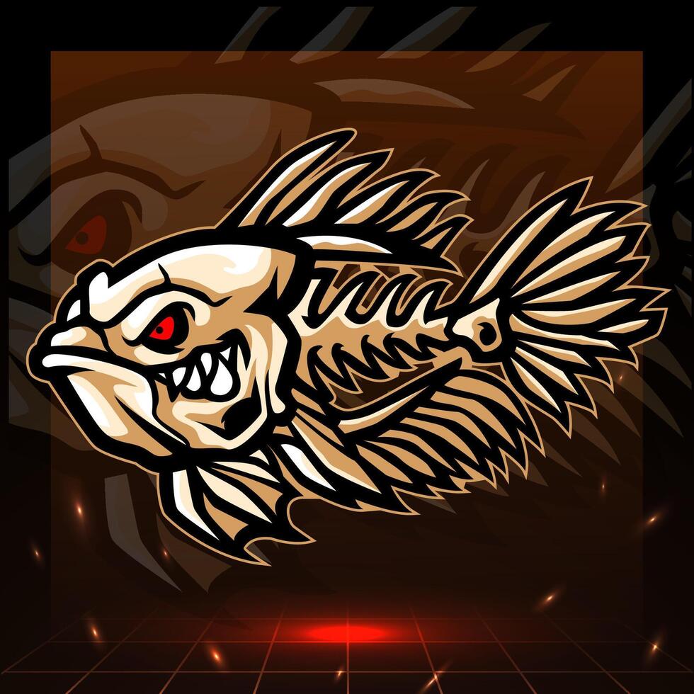 Betta fish skeleton mascot. esport logo design vector