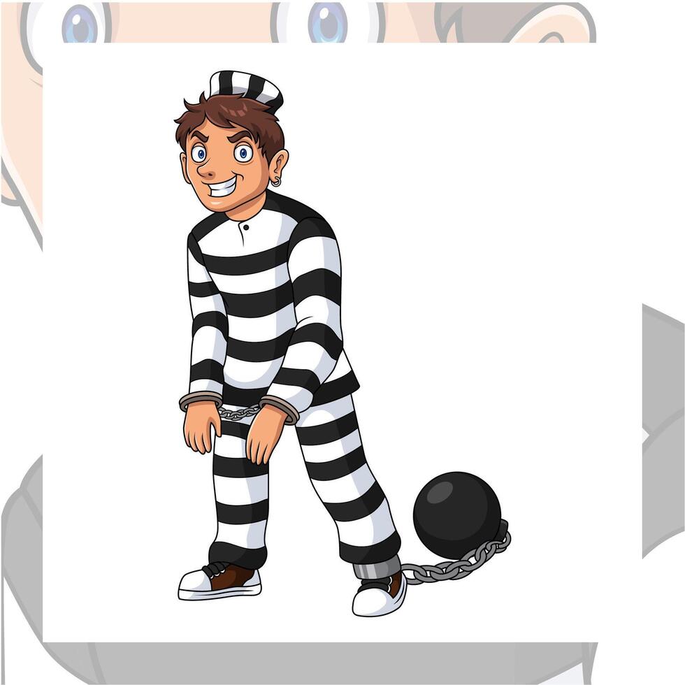 funny cartoon prisoner handcuffed and chained with iron shackles vector
