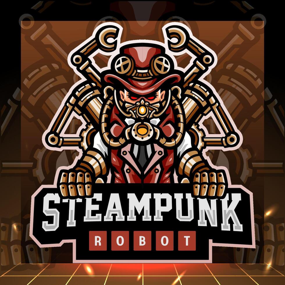 Steampunk robot mascot. esport logo design vector