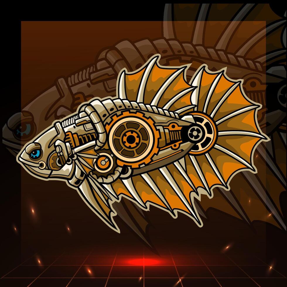 Steampunk betta fish mascot. esport logo design vector